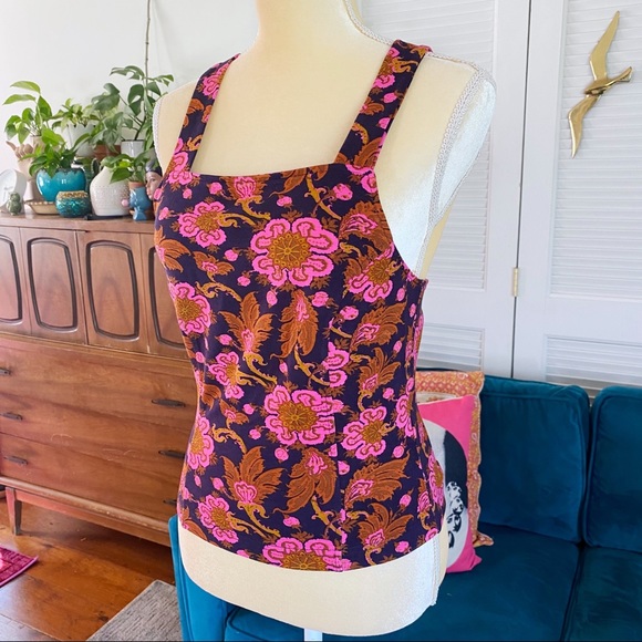 Anthropologie | Porridge Seamed Cross Back Tank Top Pink Navy Bohemian New Small - Picture 4 of 14